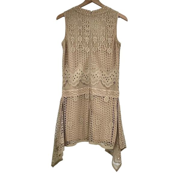 NEW Anna Sui Dress Drop Waist Sleeveless Crochet/Lace Handkerchief Hem | Size 2 - Picture 4 of 14